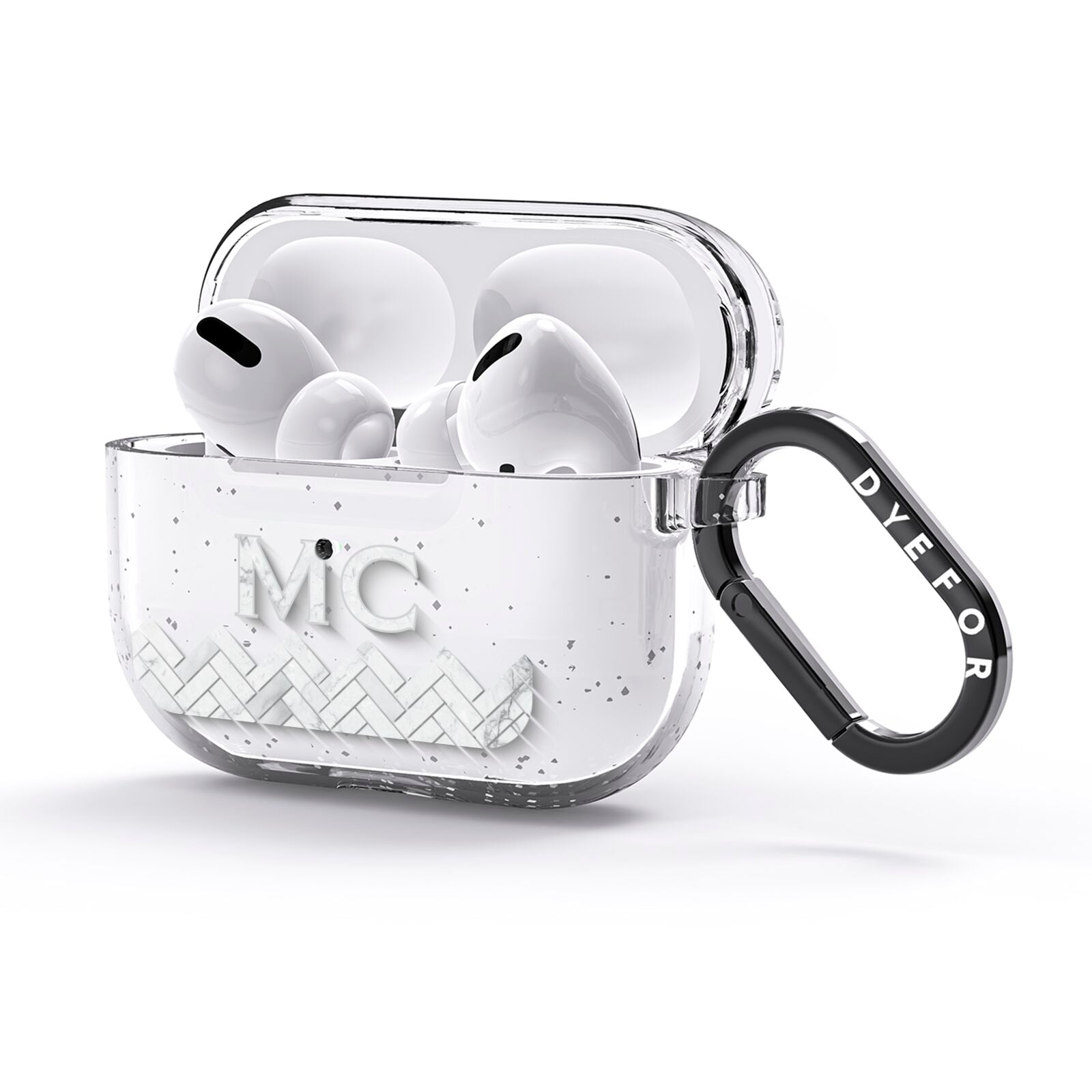 Personalised Marble Herringbone Clear AirPods Glitter Case 3rd Gen Side Image