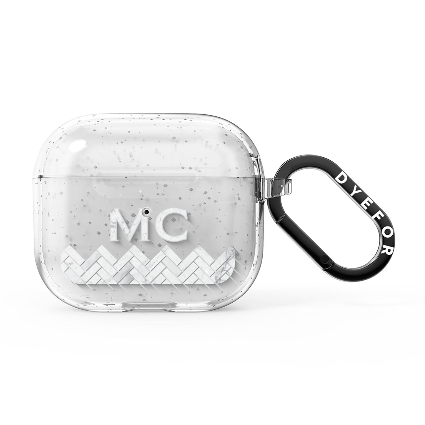 Personalised Marble Herringbone Clear AirPods Glitter Case 3rd Gen