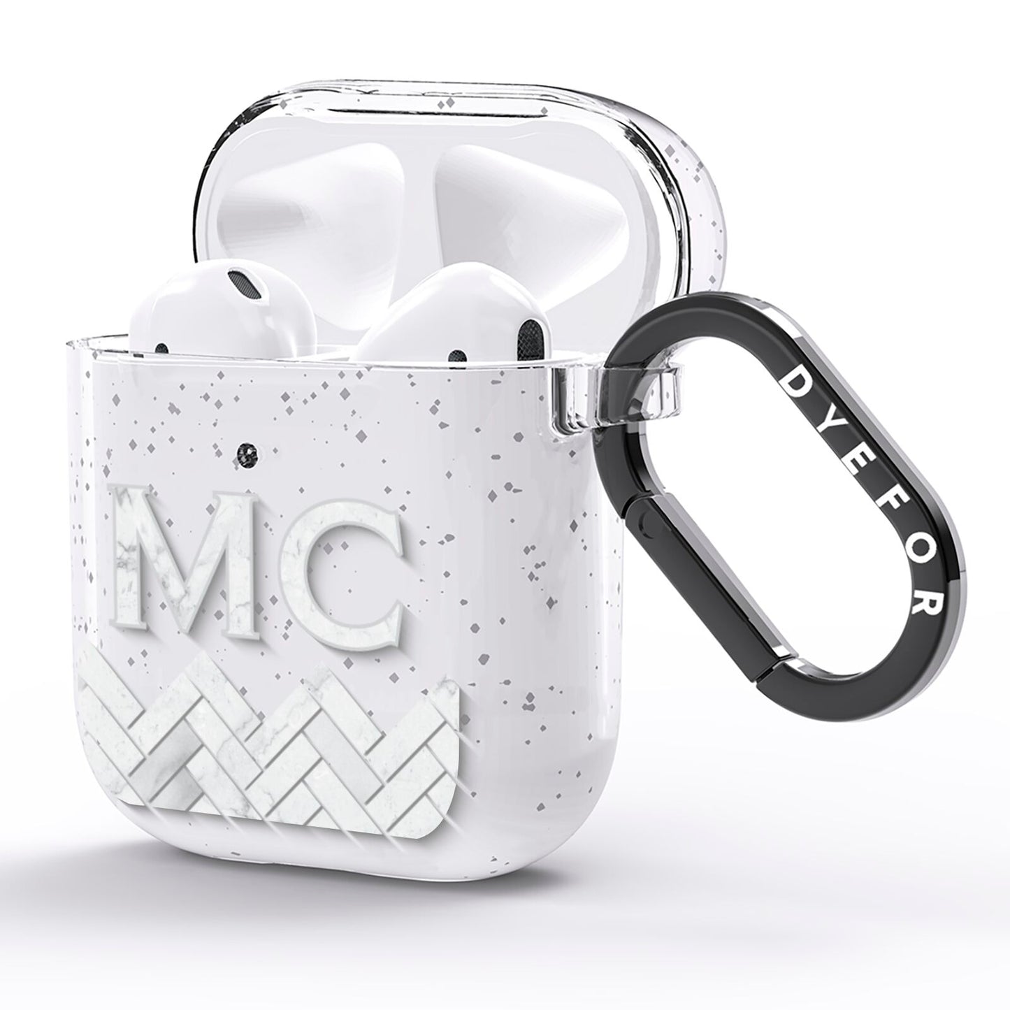 Personalised Marble Herringbone Clear AirPods Glitter Case Side Image