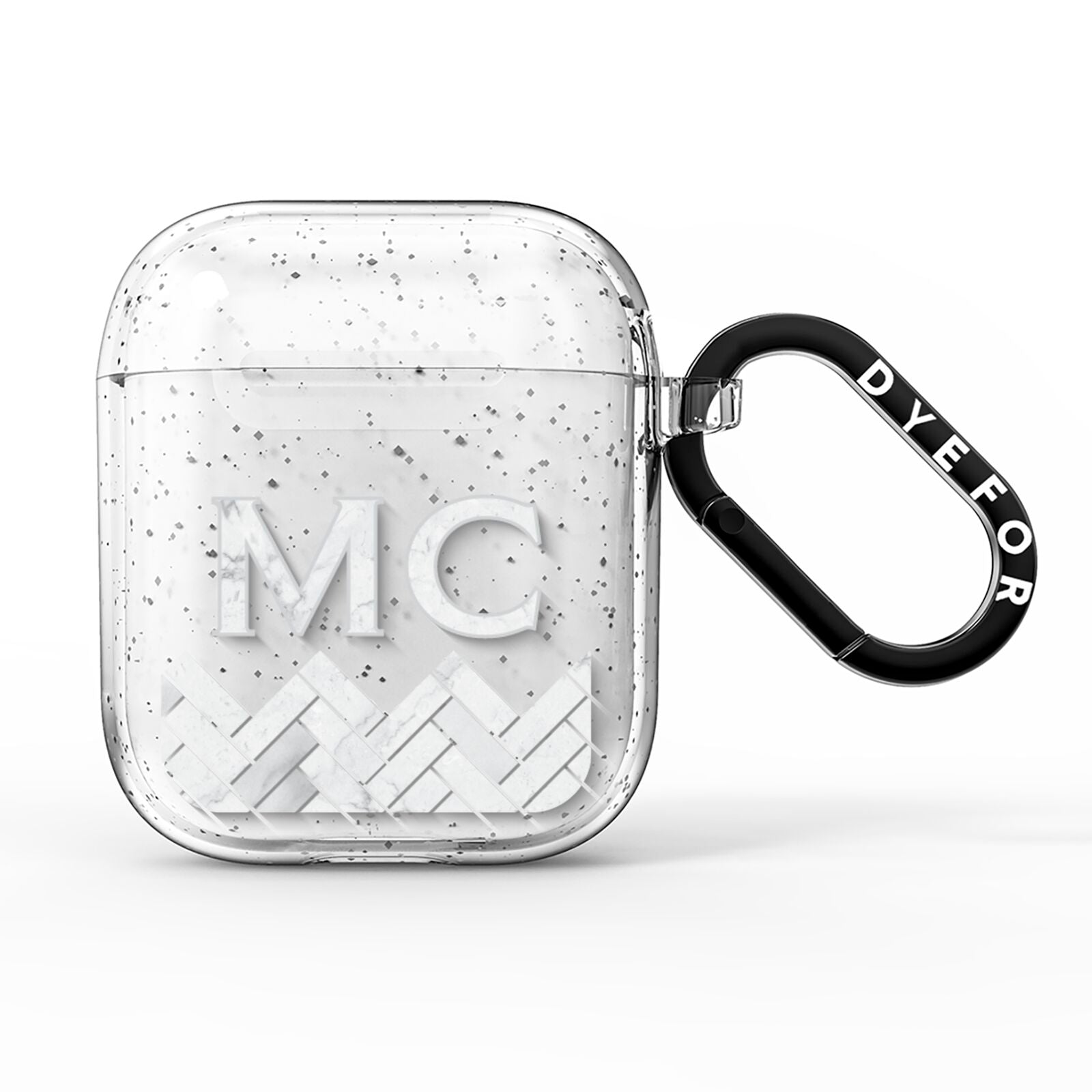 Personalised Marble Herringbone Clear AirPods Glitter Case