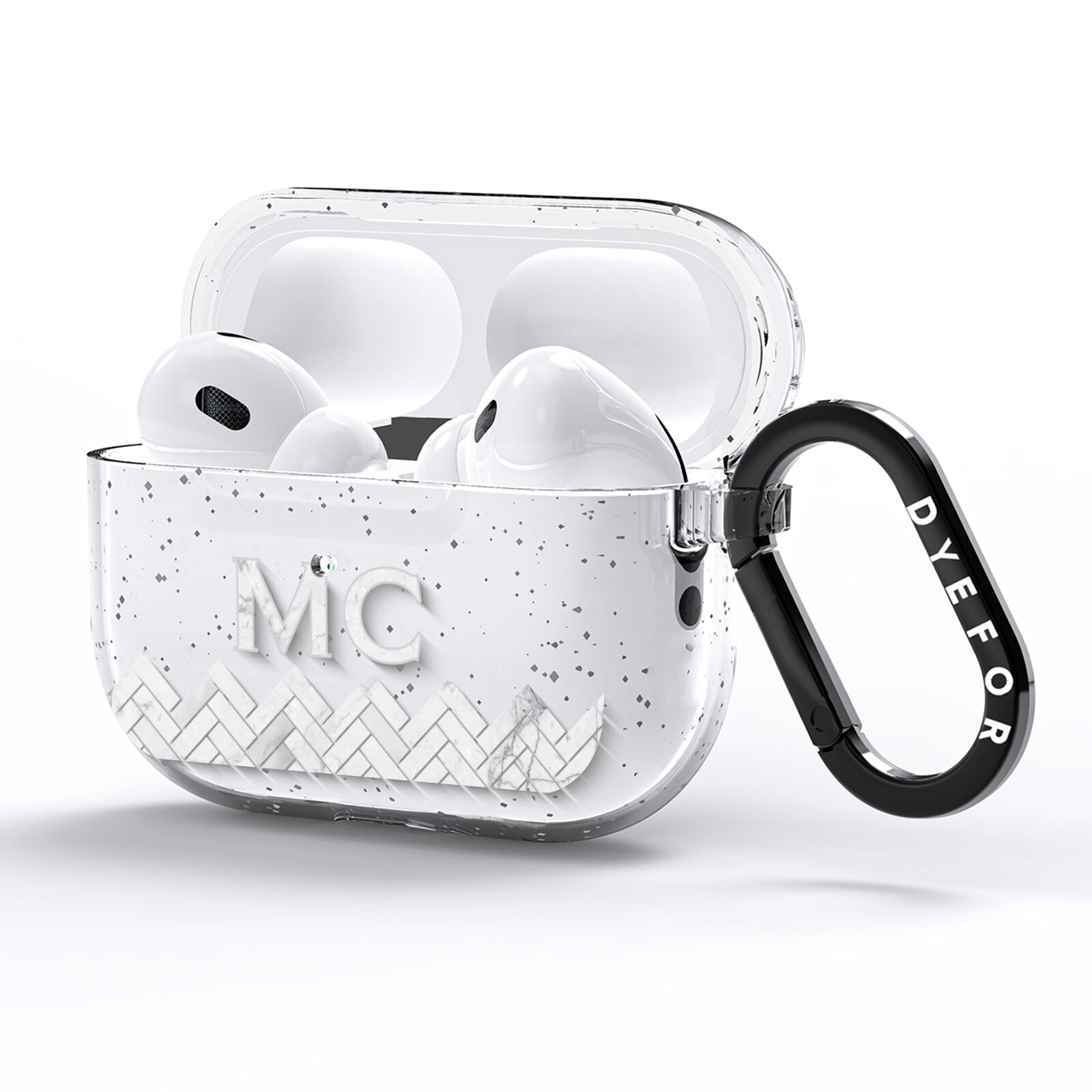 Personalised Marble Herringbone Clear AirPods Pro Glitter Case Side Image