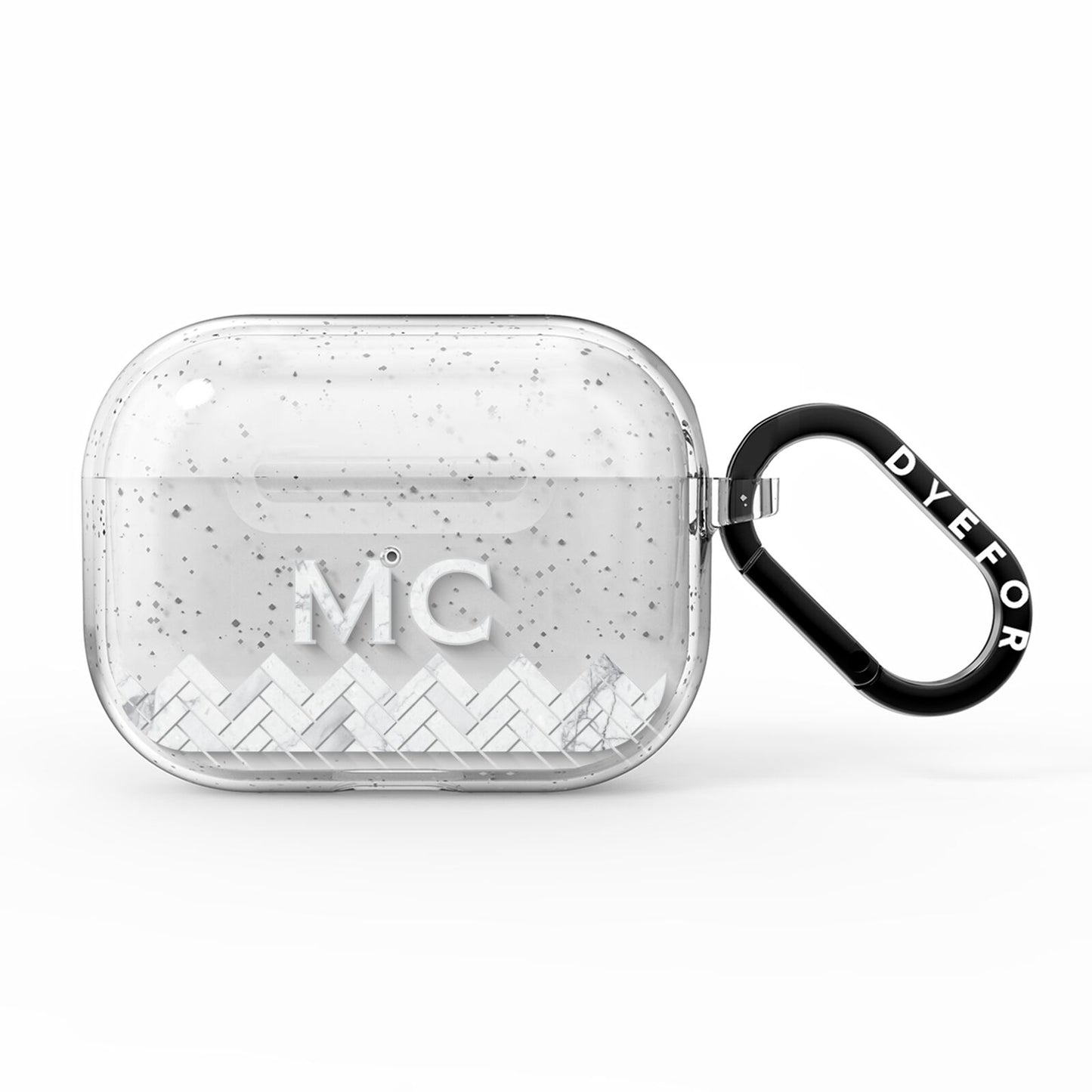 Personalised Marble Herringbone Clear AirPods Pro Glitter Case