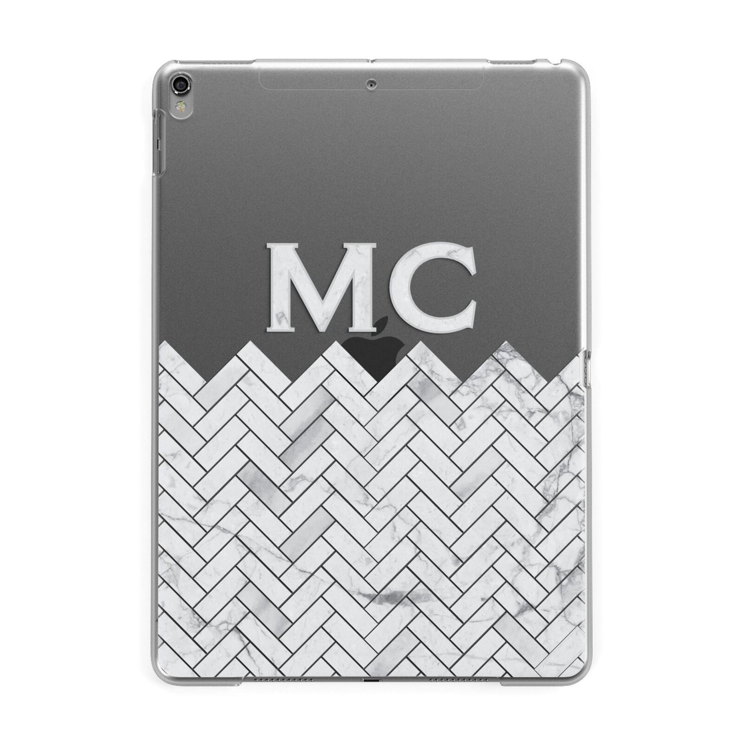 Personalised Marble Herringbone Clear Apple iPad Grey Case