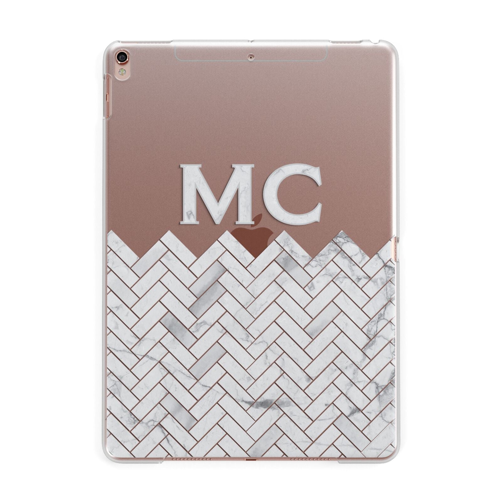 Personalised Marble Herringbone Clear Apple iPad Rose Gold Case