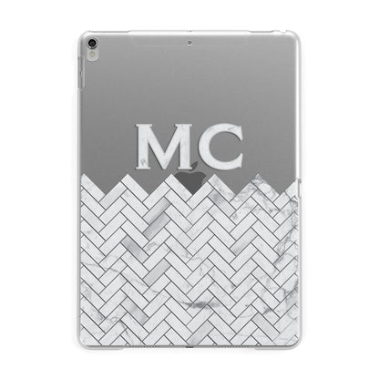 Personalised Marble Herringbone Clear Apple iPad Silver Case