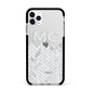 Personalised Marble Herringbone Clear Apple iPhone 11 Pro Max in Silver with Black Impact Case