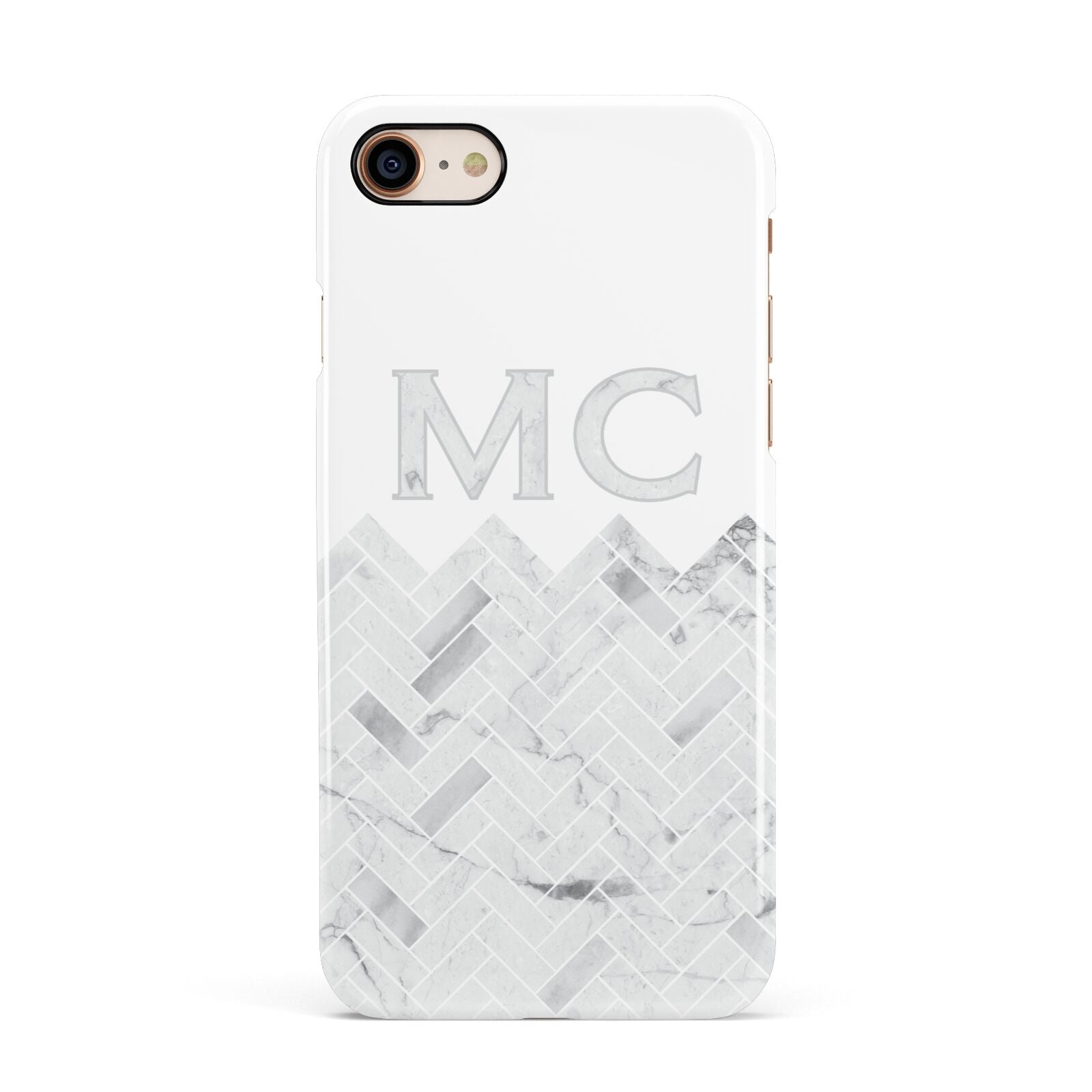 Personalised Marble Herringbone Clear Apple iPhone 7 8 3D Snap Case