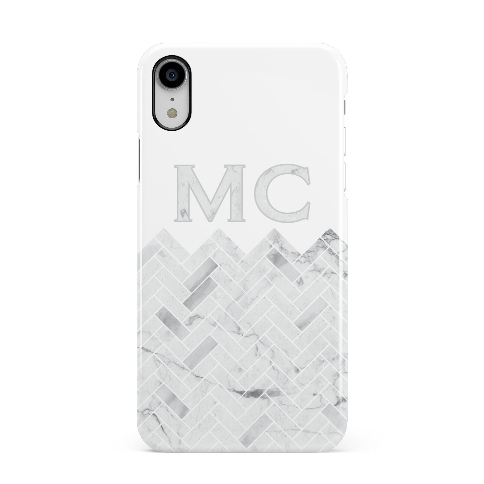 Personalised Marble Herringbone Clear Apple iPhone XR White 3D Snap Case