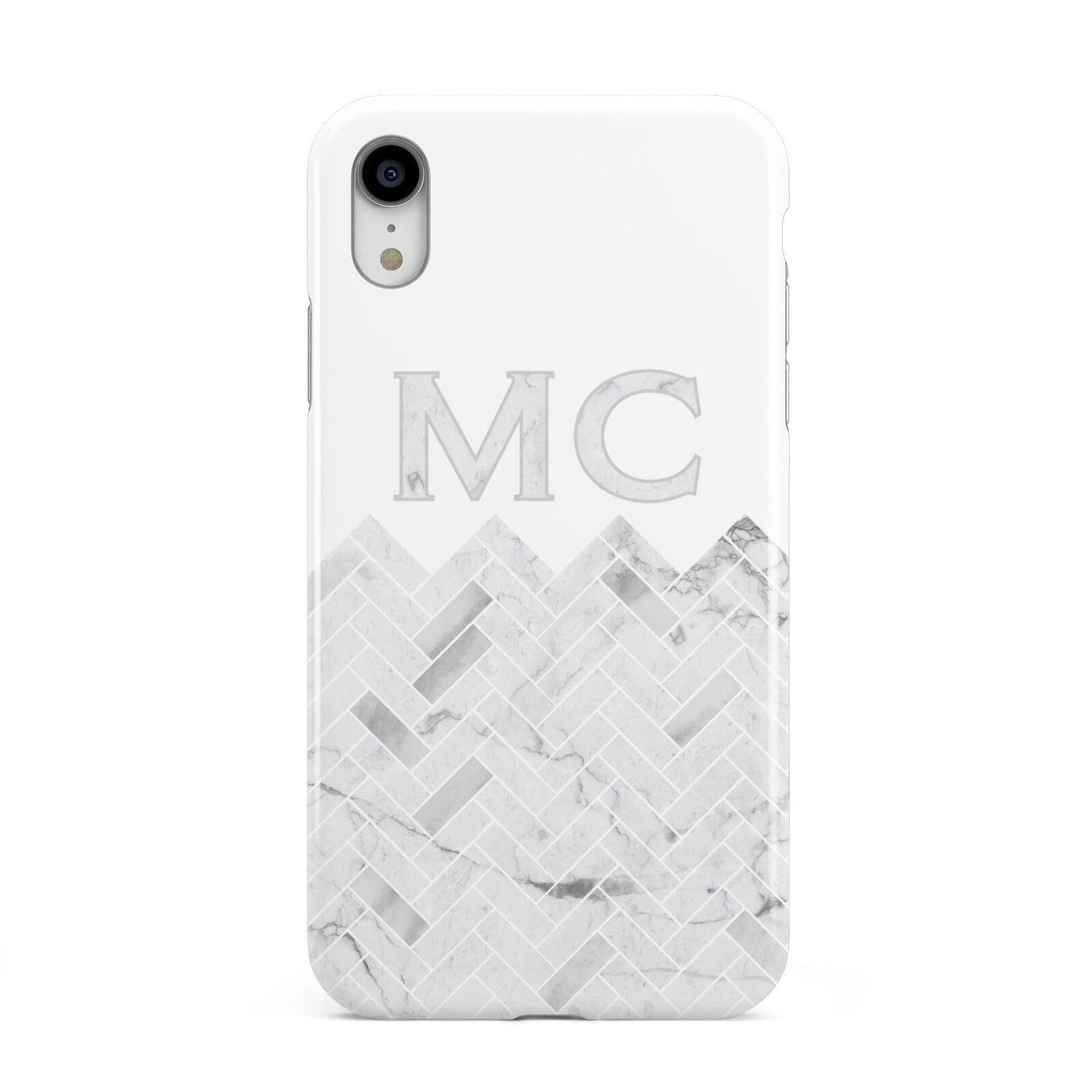 Personalised Marble Herringbone Clear Apple iPhone XR White 3D Tough Case