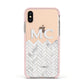 Personalised Marble Herringbone Clear Apple iPhone Xs Impact Case Pink Edge on Gold Phone