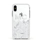 Personalised Marble Herringbone Clear Apple iPhone Xs Impact Case White Edge on Silver Phone