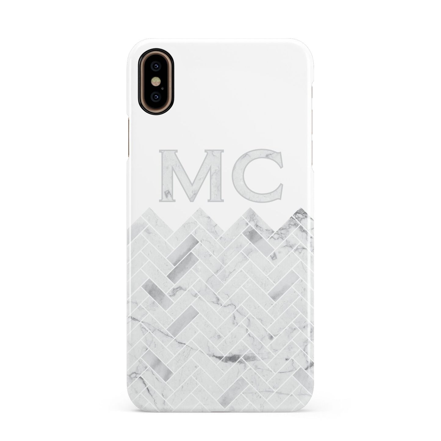 Personalised Marble Herringbone Clear Apple iPhone Xs Max 3D Snap Case