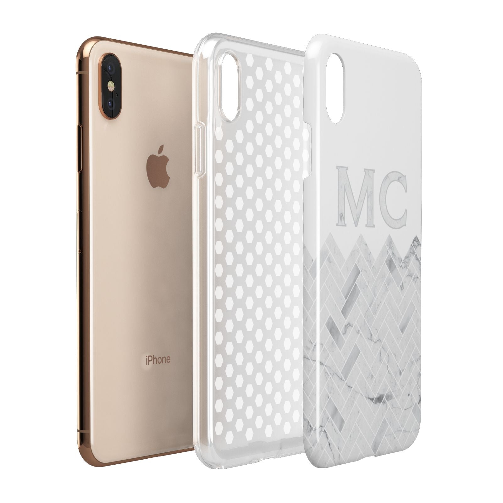 Personalised Marble Herringbone Clear Apple iPhone Xs Max 3D Tough Case Expanded View