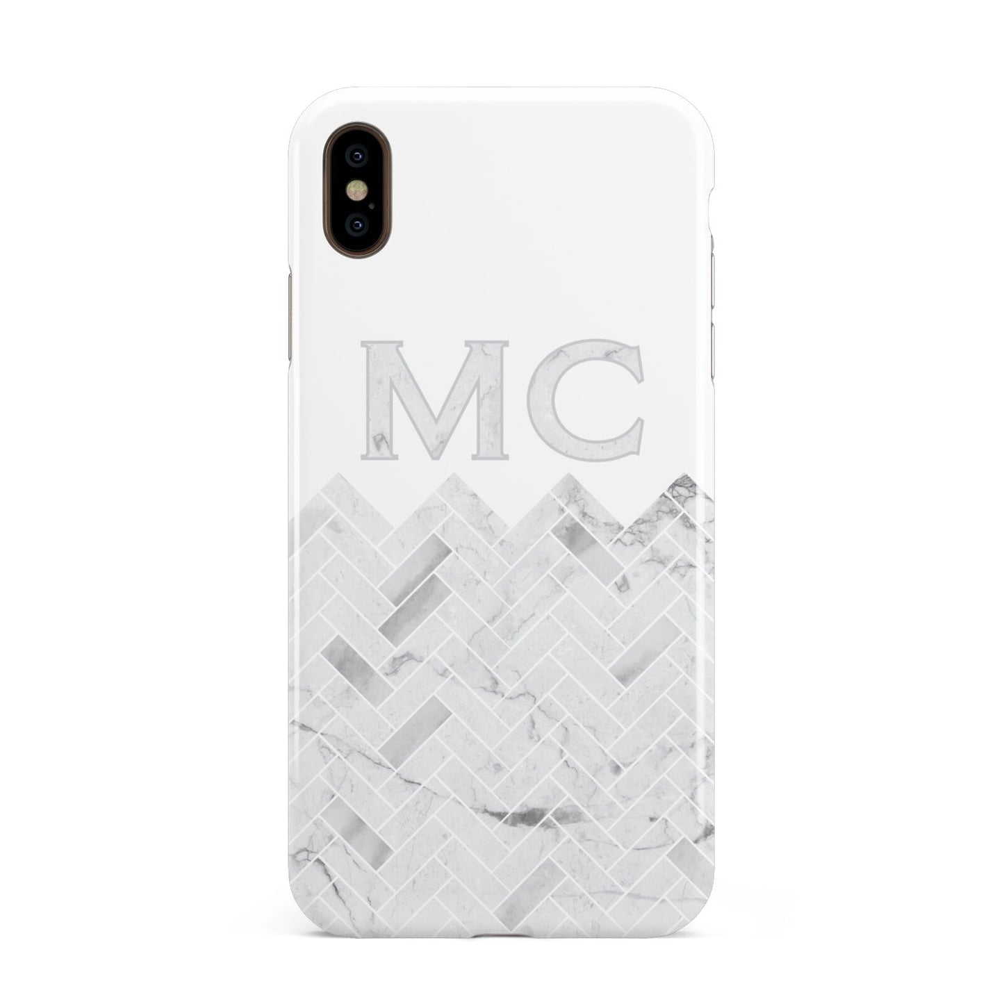 Personalised Marble Herringbone Clear Apple iPhone Xs Max 3D Tough Case