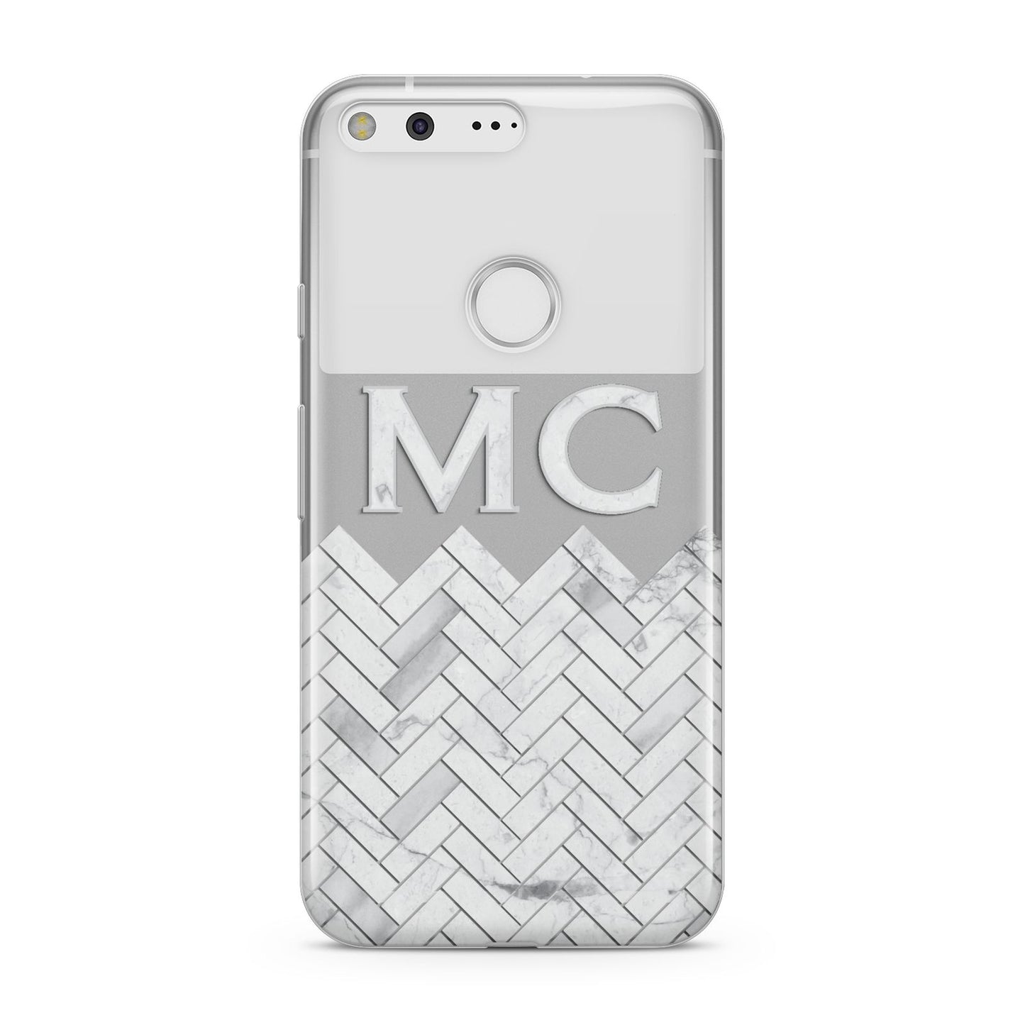 Personalised Marble Herringbone Clear Google Pixel Case