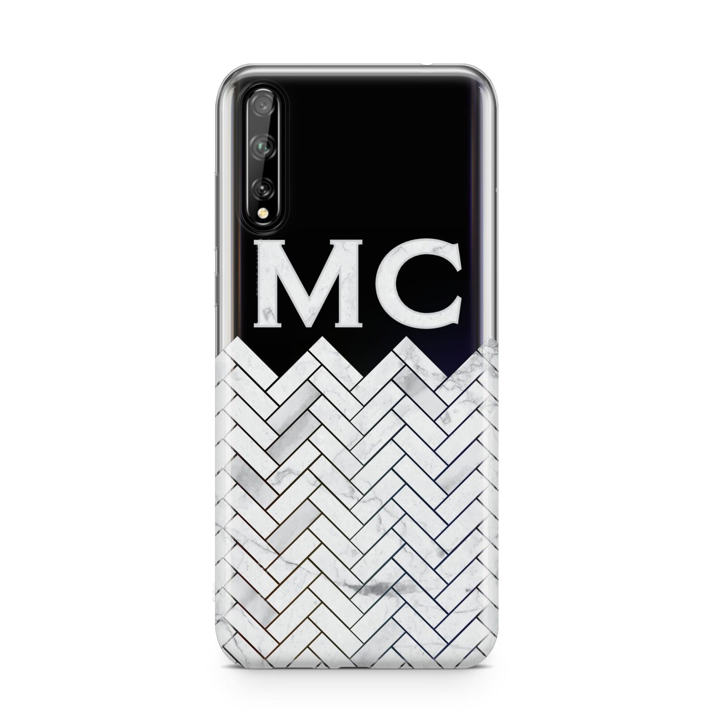 Personalised Marble Herringbone Clear Huawei Enjoy 10s Phone Case