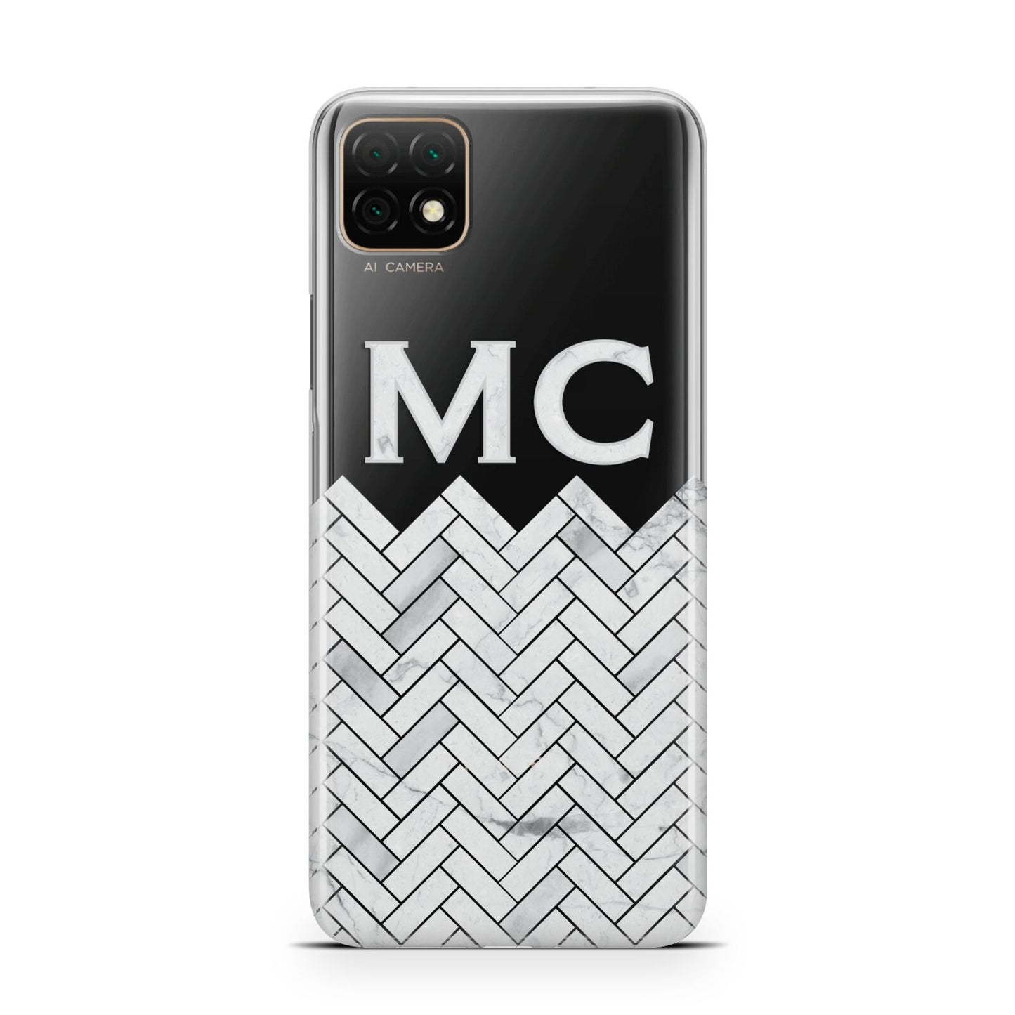 Personalised Marble Herringbone Clear Huawei Enjoy 20 Phone Case