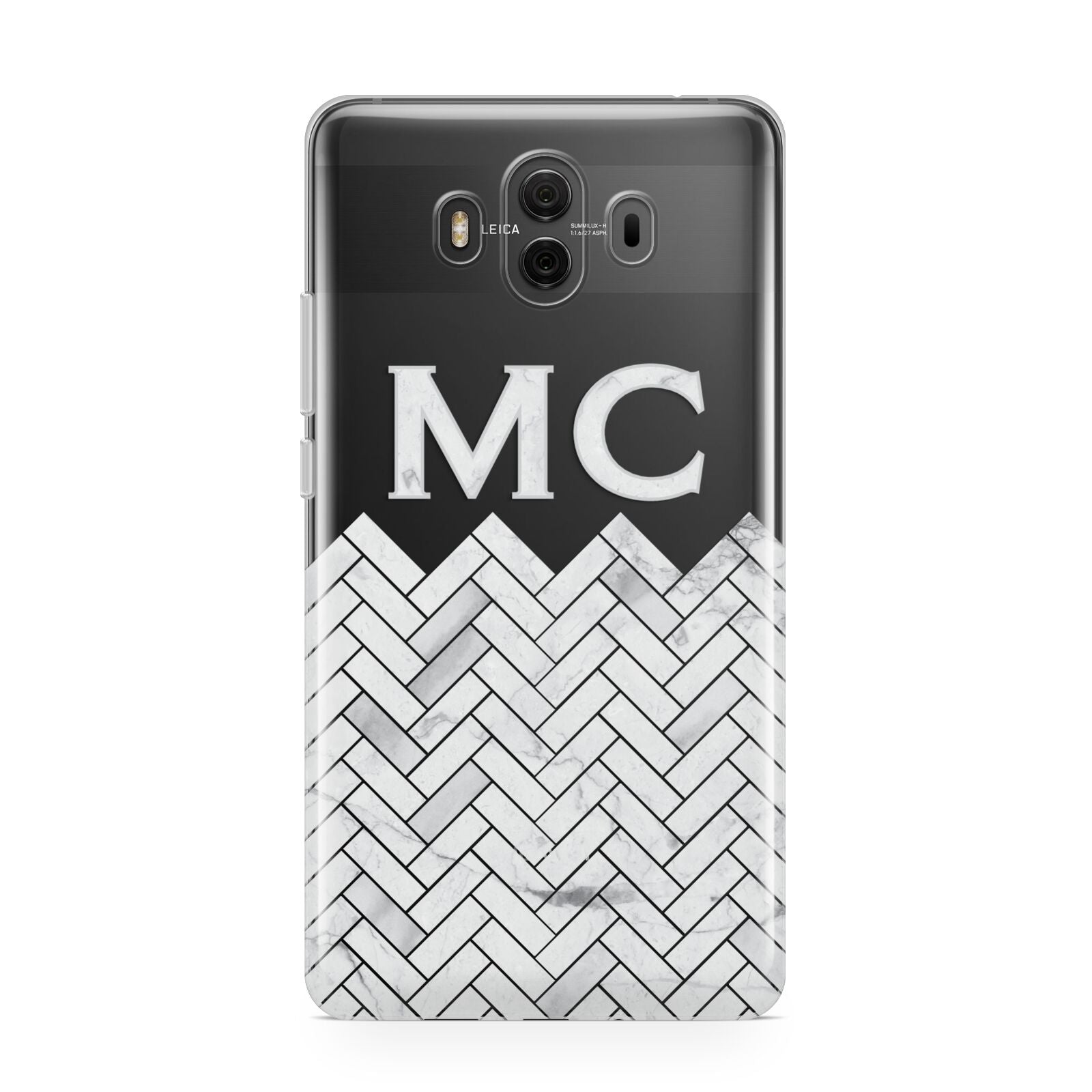 Personalised Marble Herringbone Clear Huawei Mate 10 Protective Phone Case