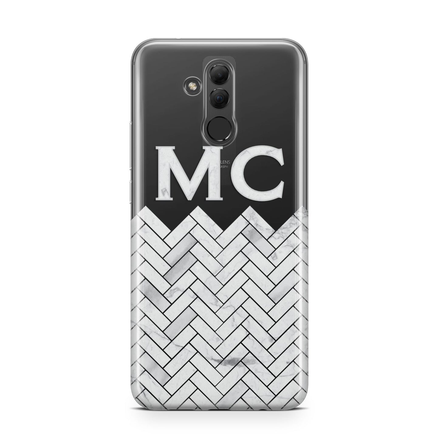 Personalised Marble Herringbone Clear Huawei Mate 20 Lite