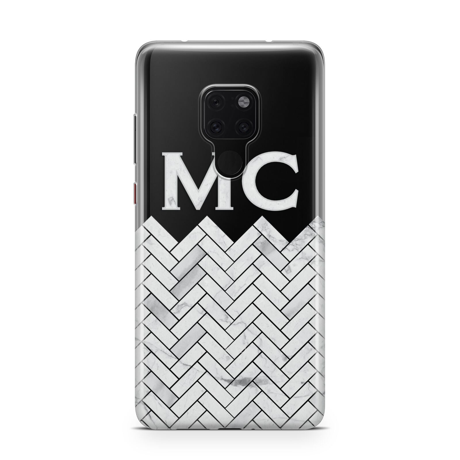 Personalised Marble Herringbone Clear Huawei Mate 20 Phone Case