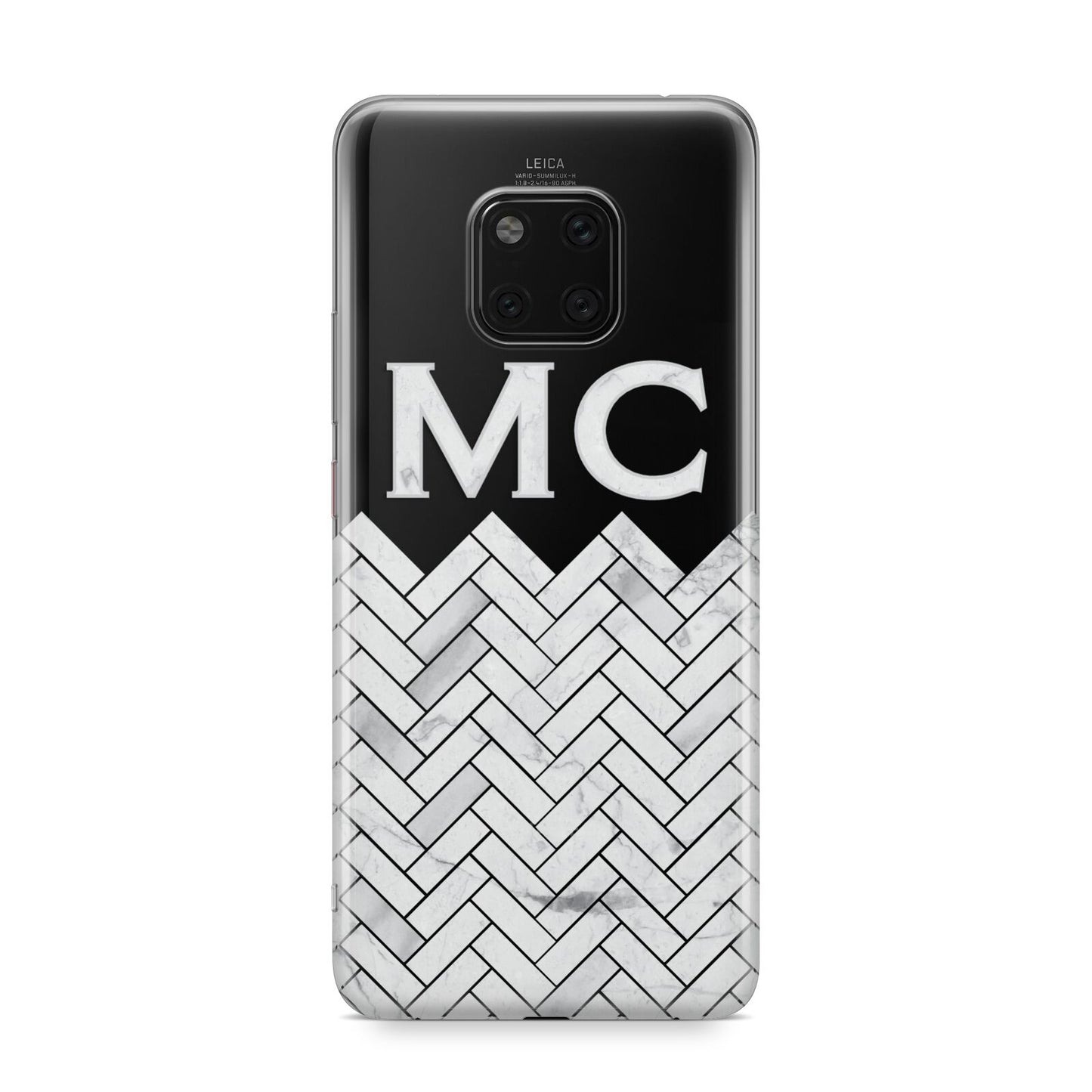 Personalised Marble Herringbone Clear Huawei Mate 20 Pro Phone Case