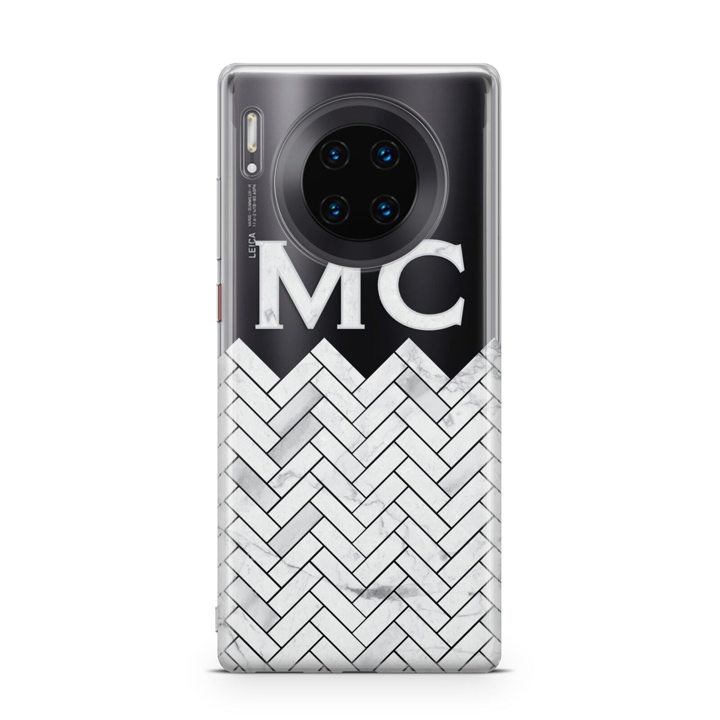 Personalised Marble Herringbone Clear Huawei Mate 30 Pro Phone Case