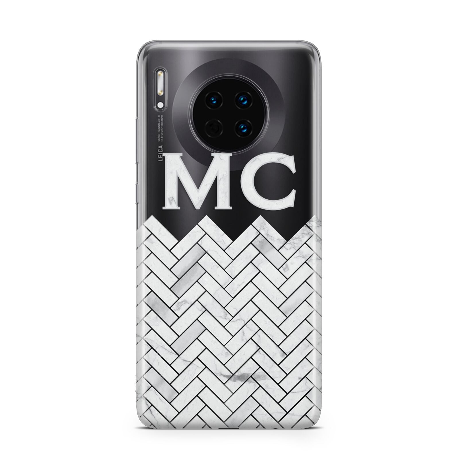 Personalised Marble Herringbone Clear Huawei Mate 30