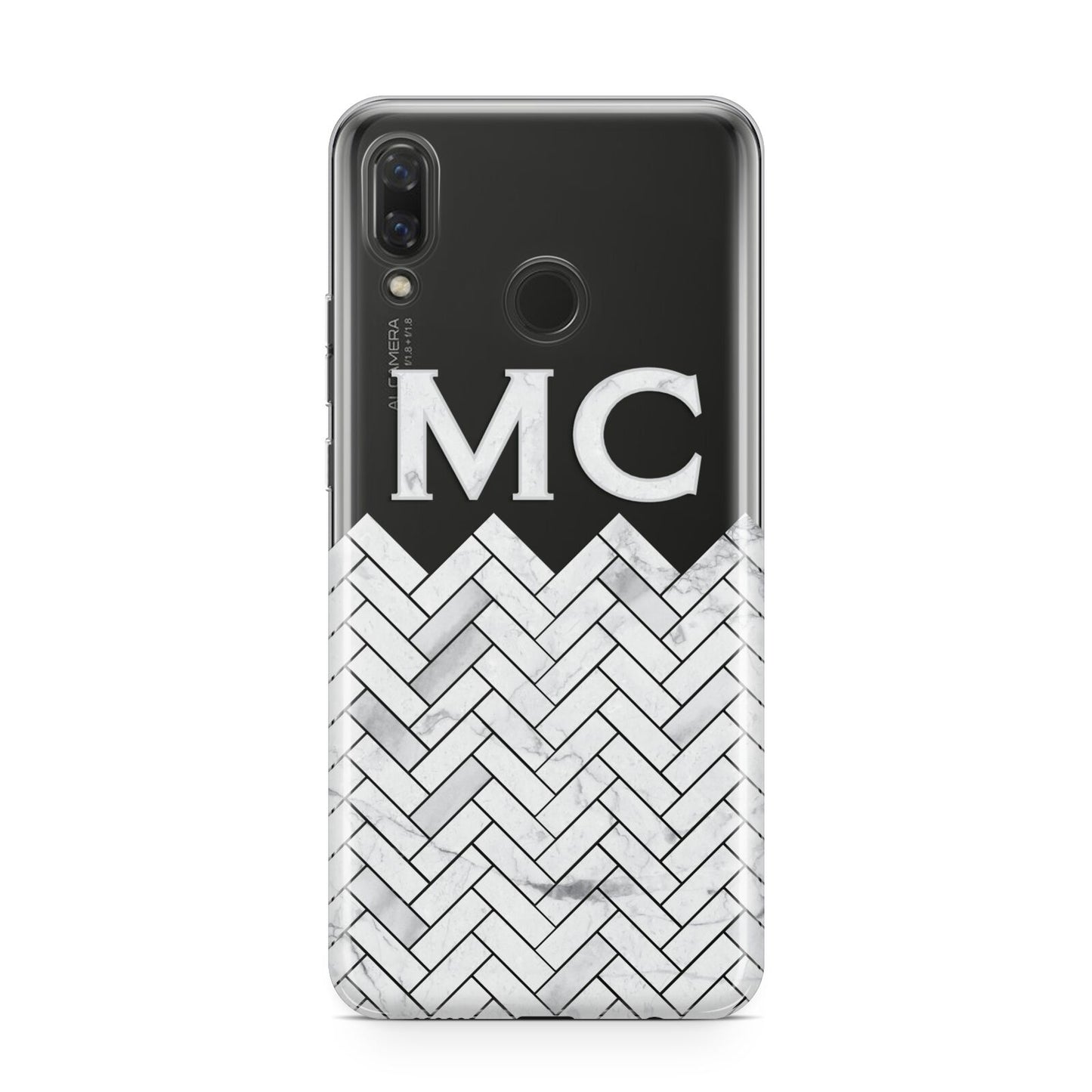 Personalised Marble Herringbone Clear Huawei Nova 3 Phone Case