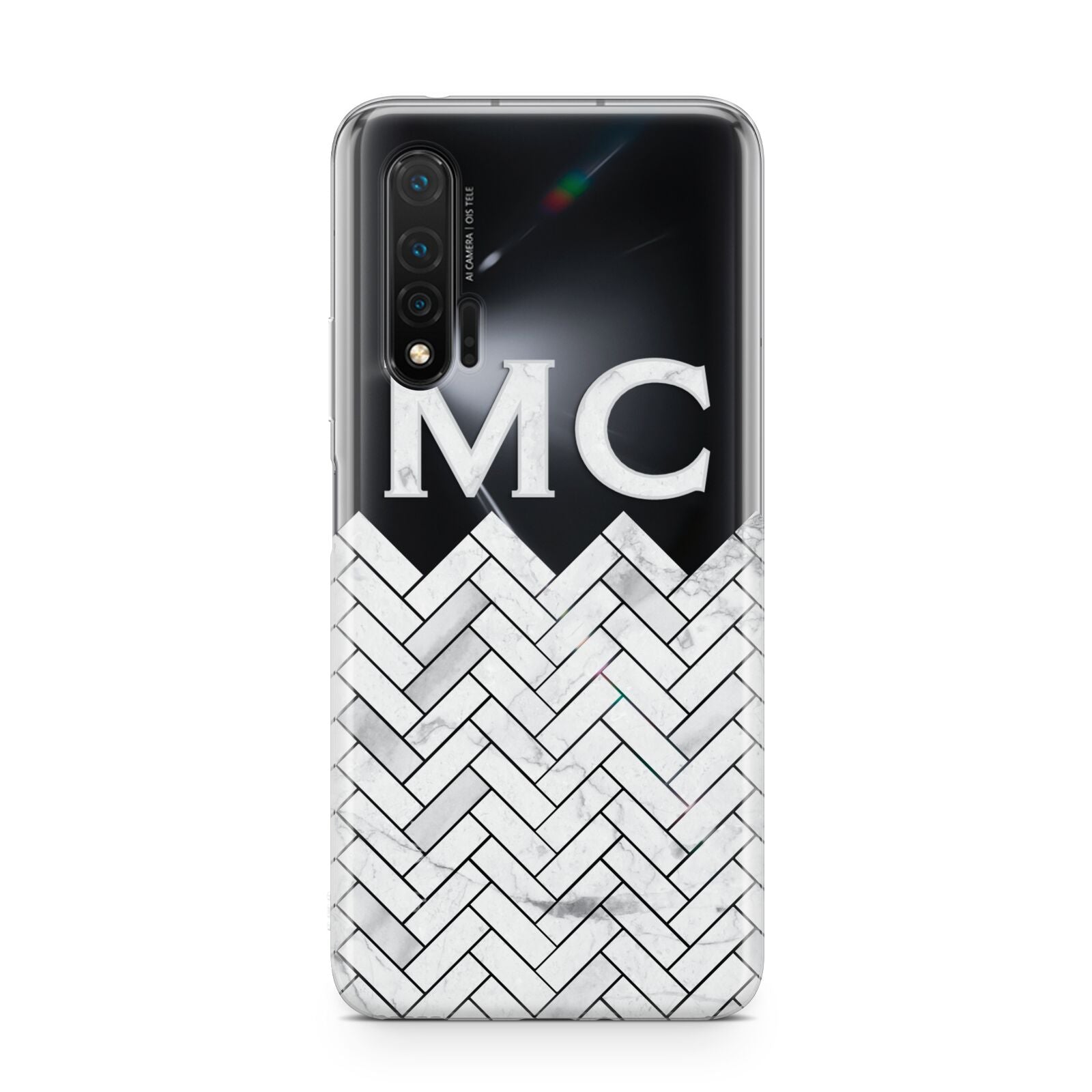 Personalised Marble Herringbone Clear Huawei Nova 6 Phone Case