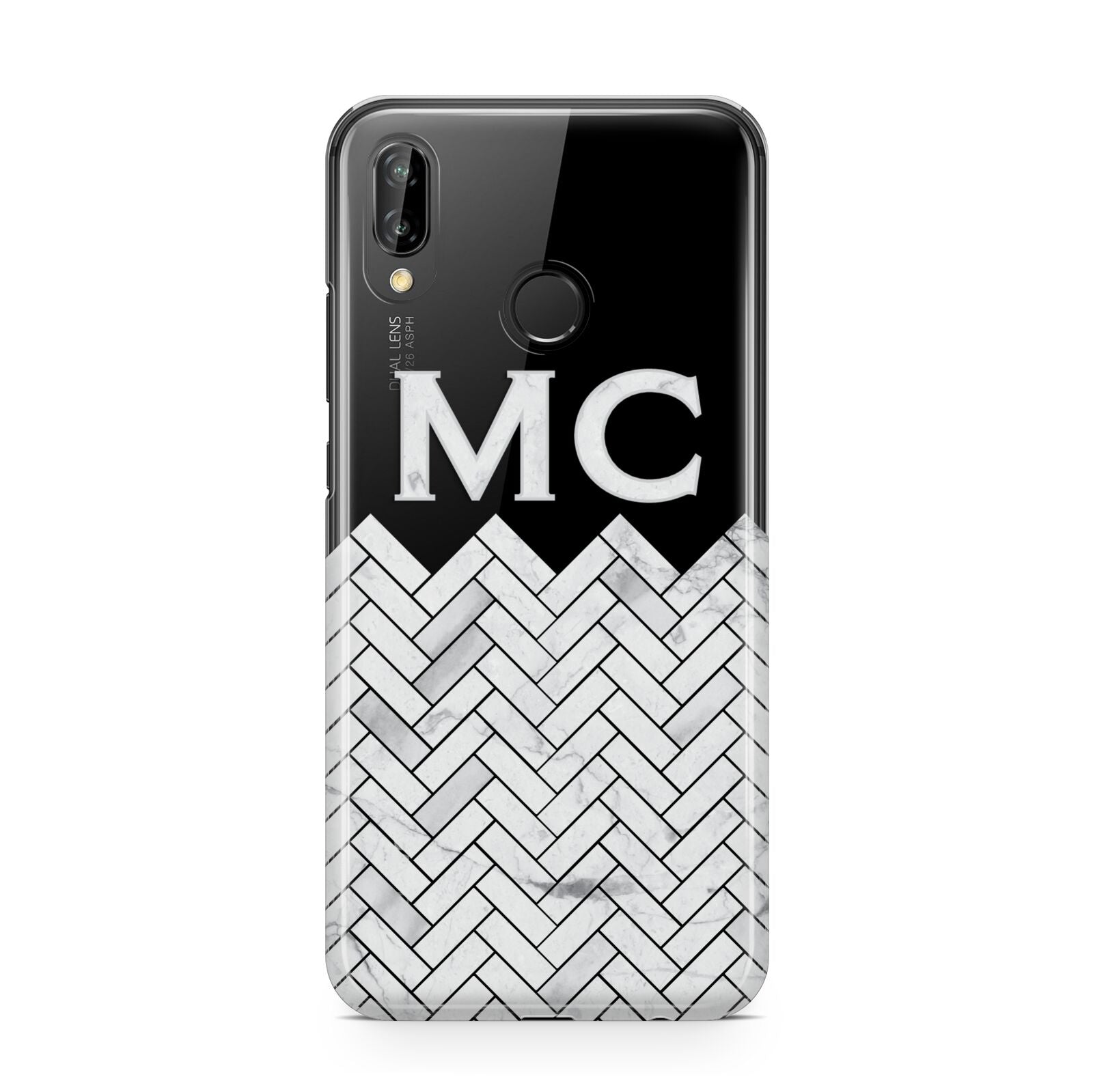 Personalised Marble Herringbone Clear Huawei P20 Lite Phone Case