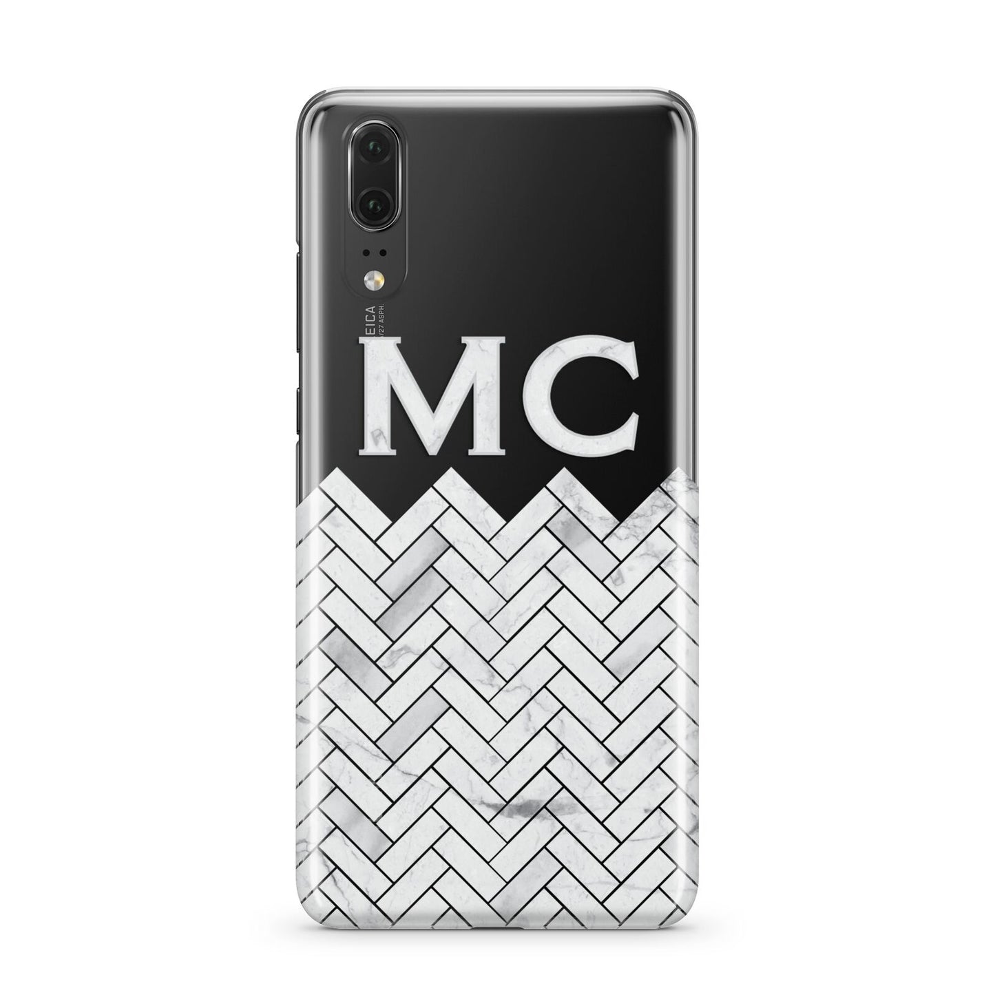 Personalised Marble Herringbone Clear Huawei P20 Phone Case