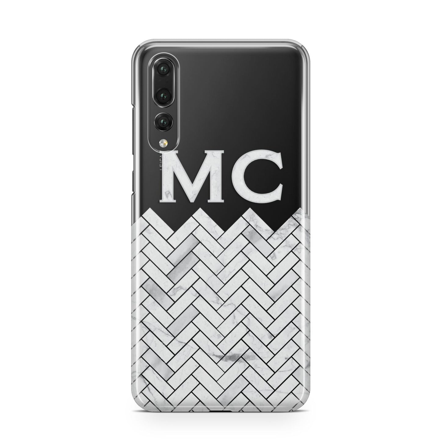 Personalised Marble Herringbone Clear Huawei P20 Pro Phone Case