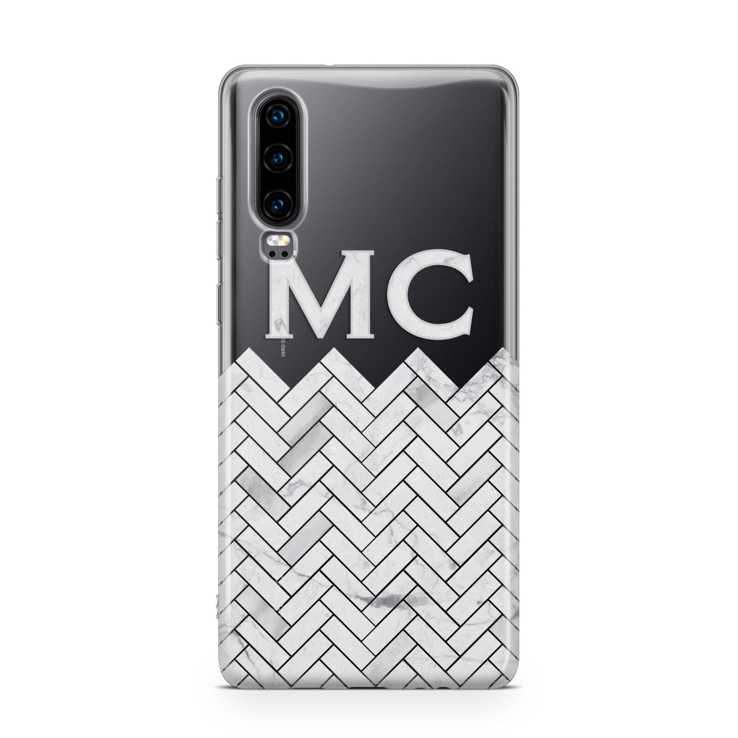 Personalised Marble Herringbone Clear Huawei P30 Phone Case