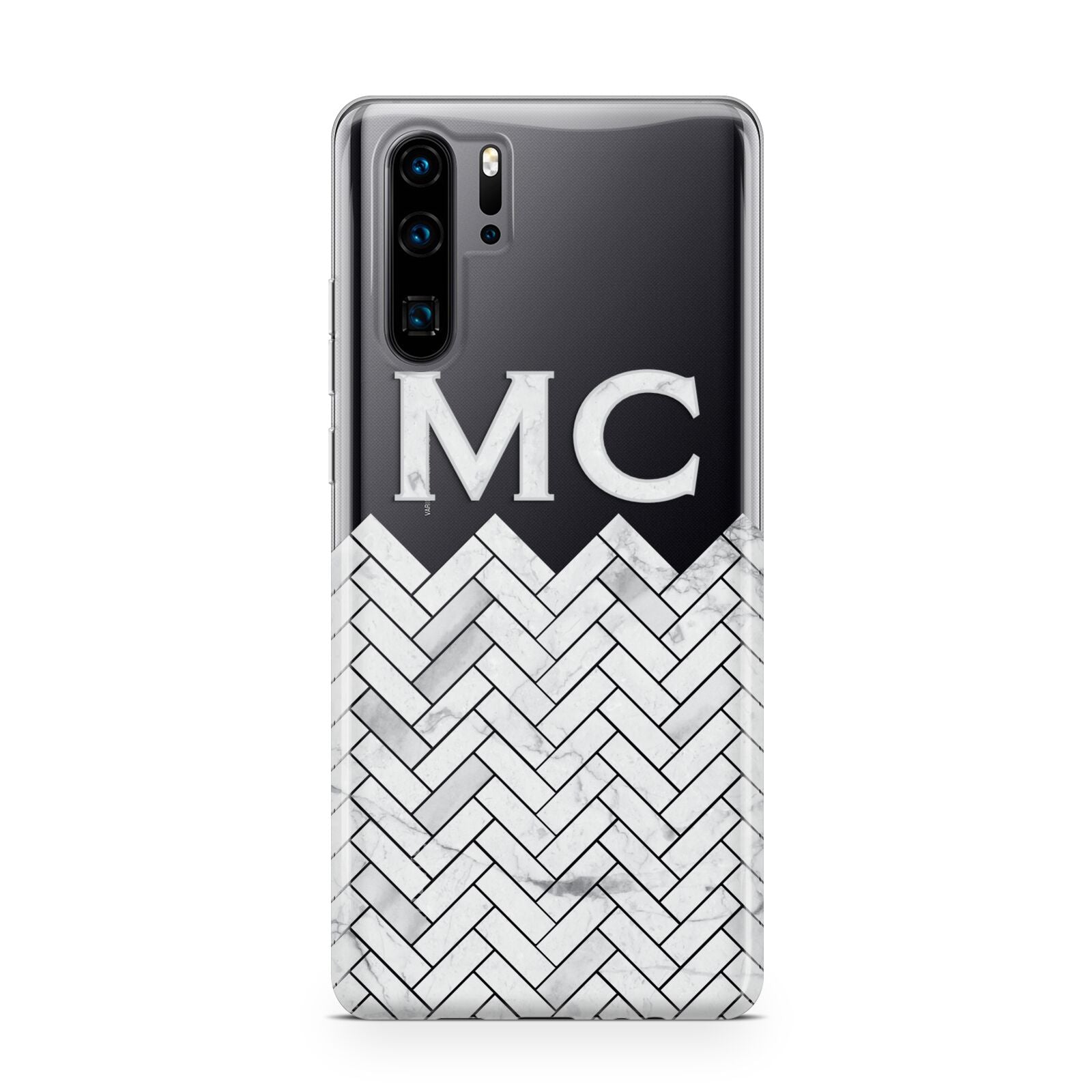 Personalised Marble Herringbone Clear Huawei P30 Pro Phone Case