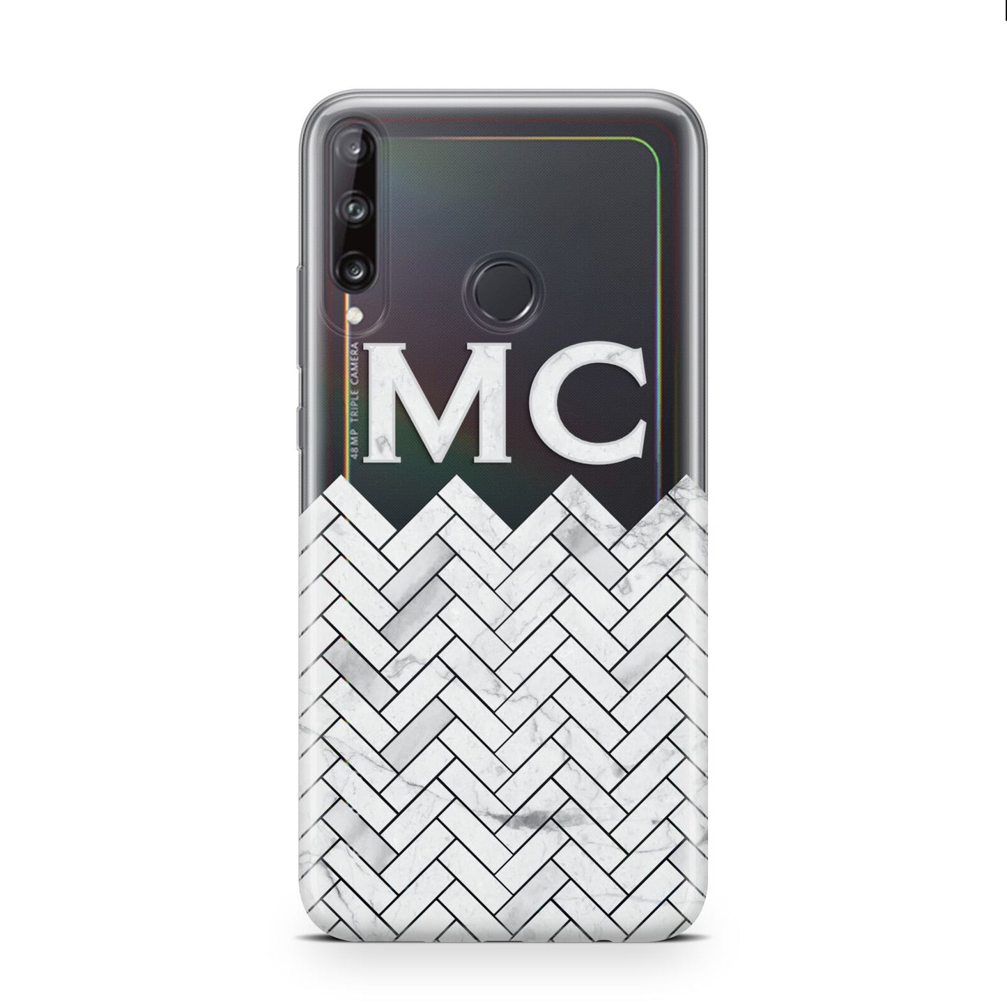 Personalised Marble Herringbone Clear Huawei P40 Lite E Phone Case