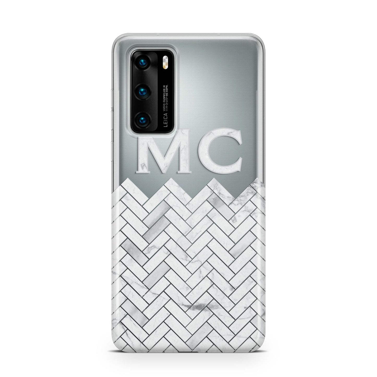 Personalised Marble Herringbone Clear Huawei P40 Phone Case