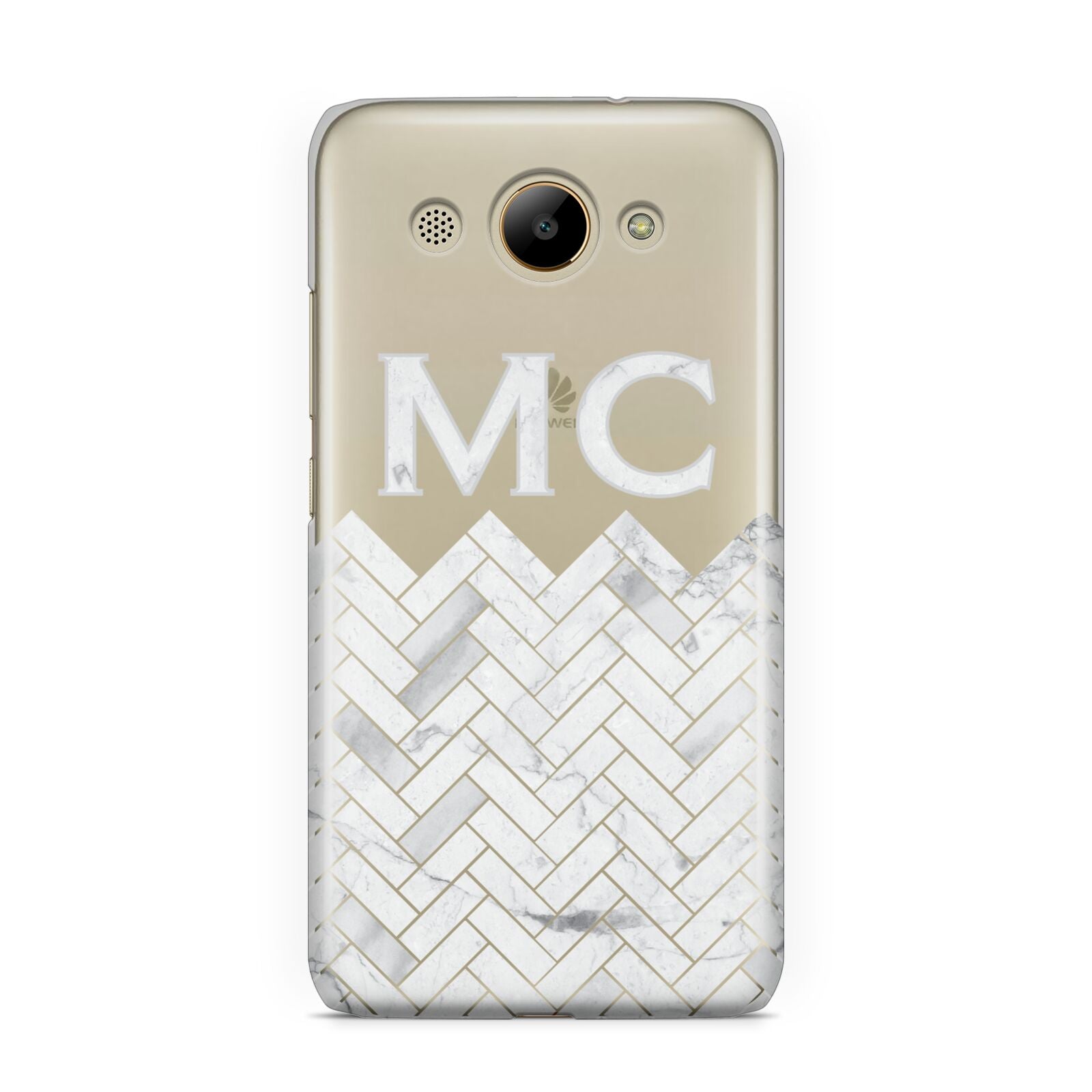 Personalised Marble Herringbone Clear Huawei Y3 2017