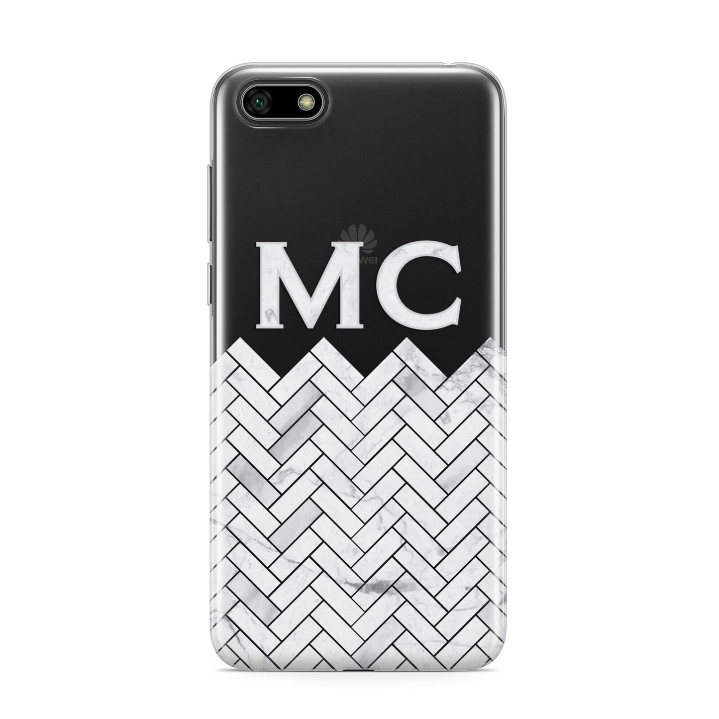 Personalised Marble Herringbone Clear Huawei Y5 Prime 2018 Phone Case