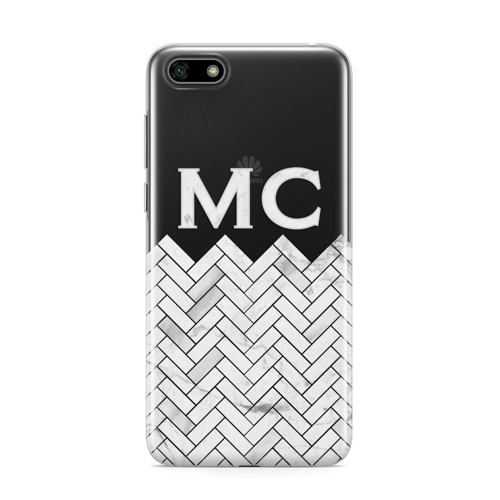 Personalised Marble Herringbone Clear Huawei Y5 Prime 2018 Phone Case