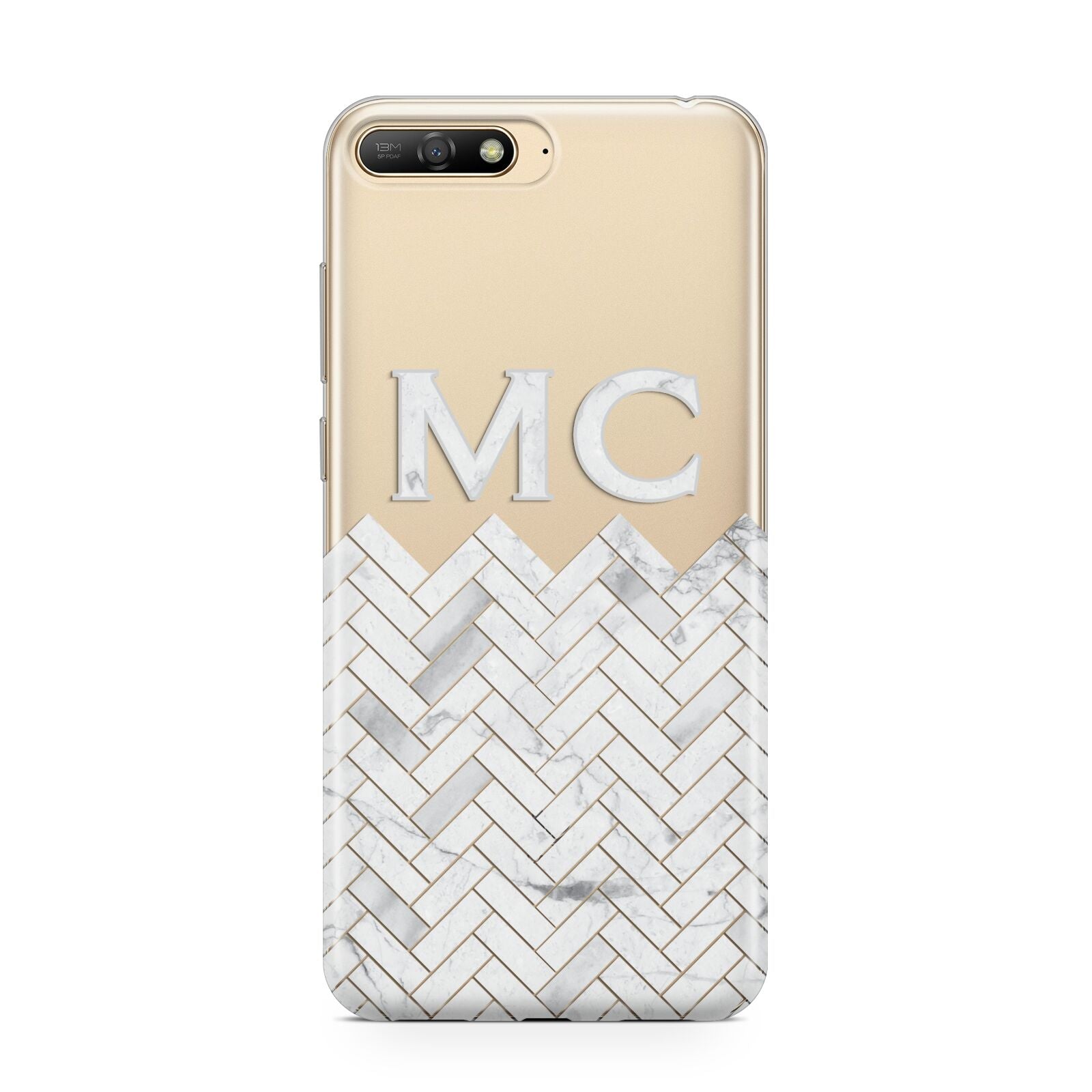 Personalised Marble Herringbone Clear Huawei Y6 2018