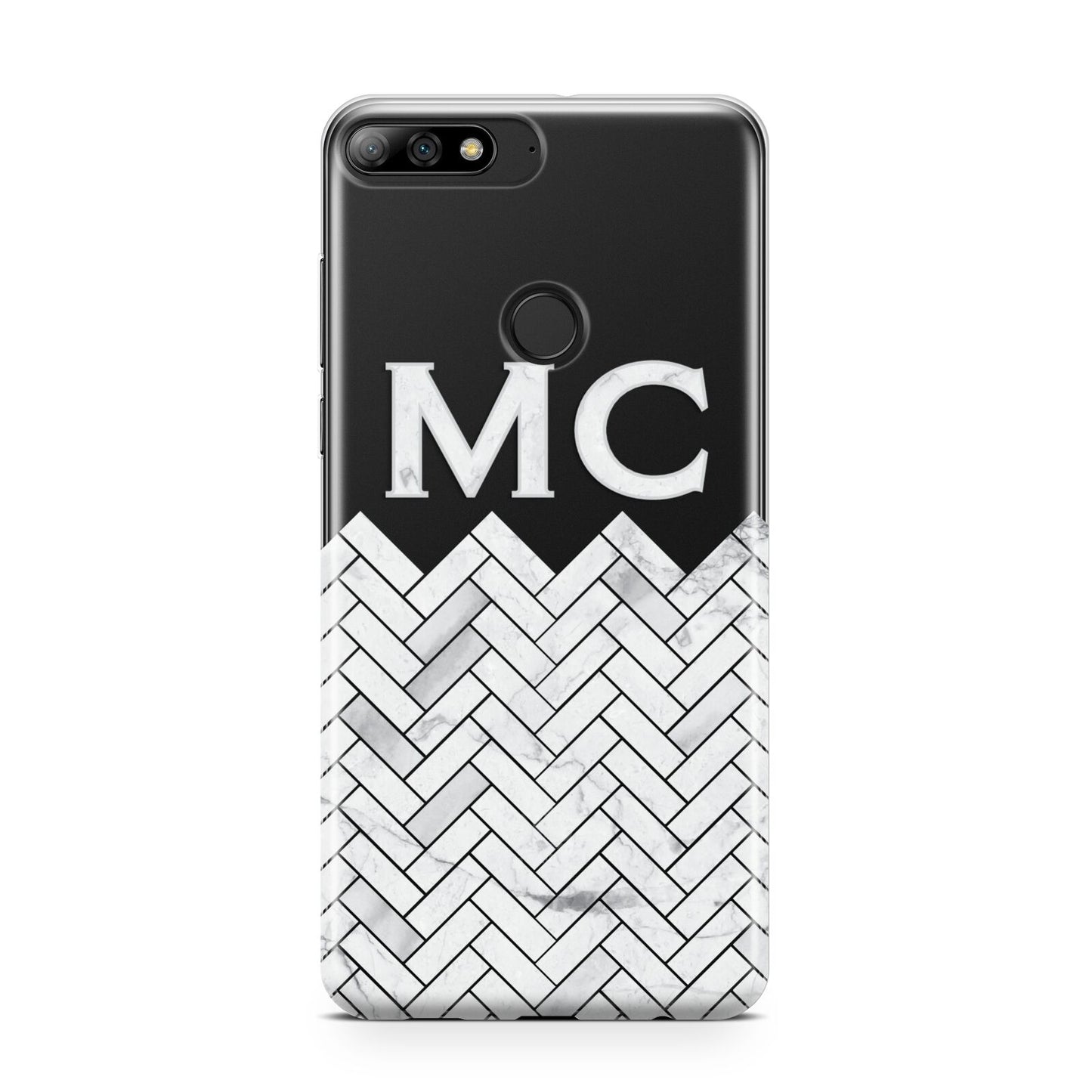 Personalised Marble Herringbone Clear Huawei Y7 2018