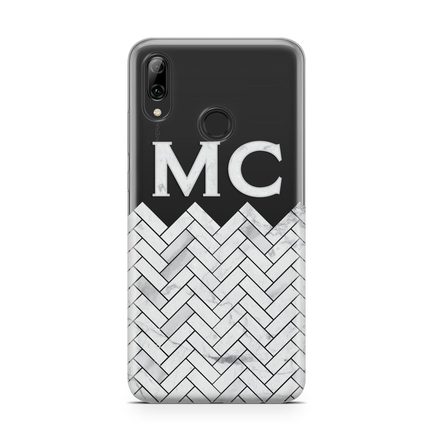 Personalised Marble Herringbone Clear Huawei Y7 2019