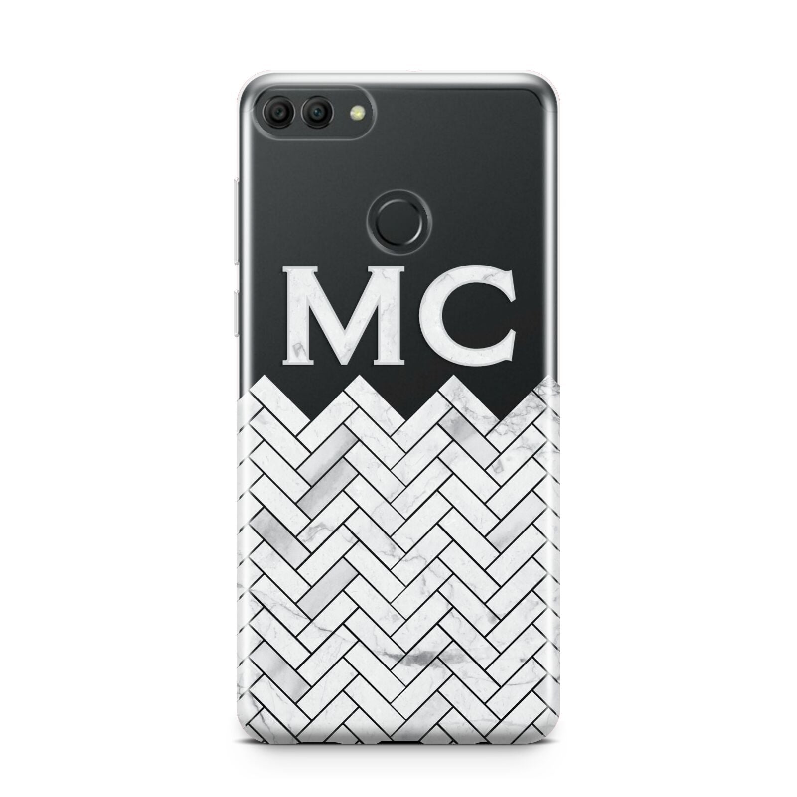 Personalised Marble Herringbone Clear Huawei Y9 2018