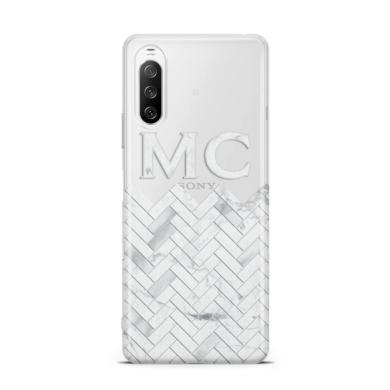 Personalised Marble Herringbone Clear Sony Xperia 10 III Case