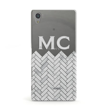 Personalised Marble Herringbone Clear Sony Xperia Case