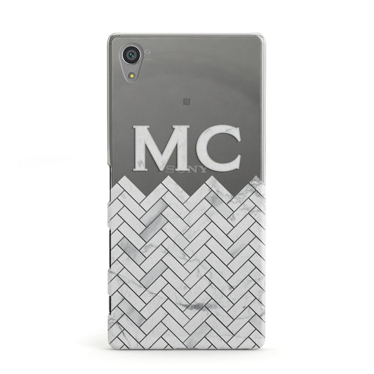 Personalised Marble Herringbone Clear Sony Xperia Case