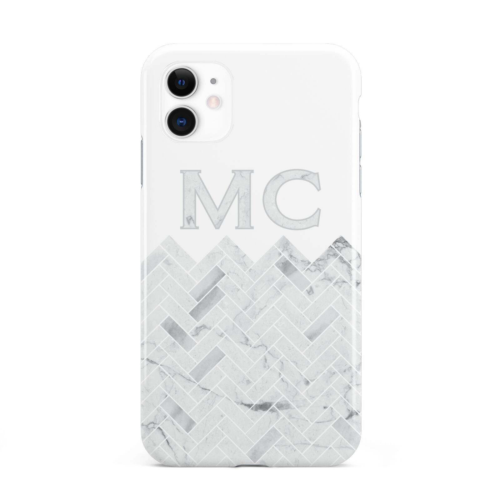Personalised Marble Herringbone Clear iPhone 11 3D Tough Case
