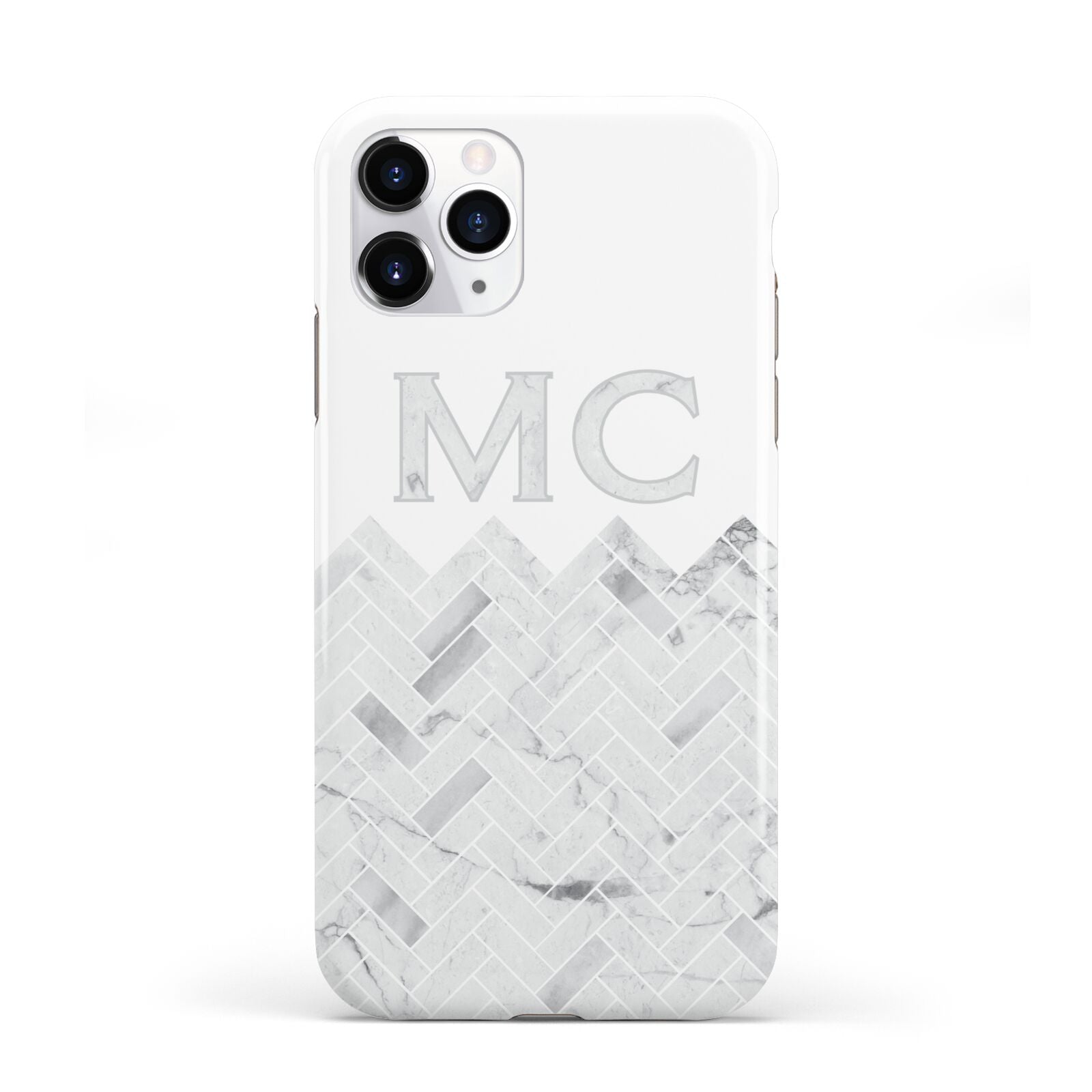 Personalised Marble Herringbone Clear iPhone 11 Pro 3D Tough Case