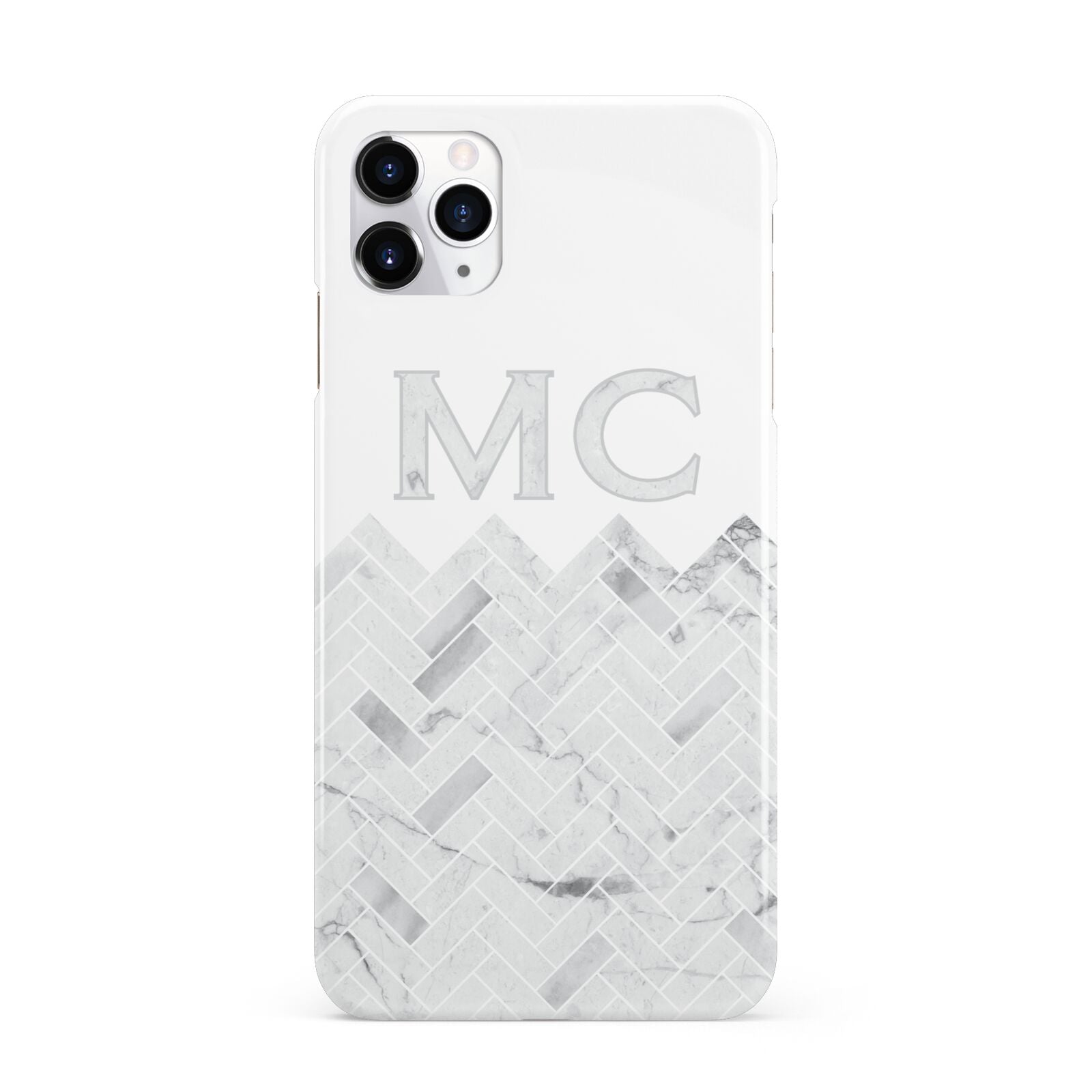 Personalised Marble Herringbone Clear iPhone 11 Pro Max 3D Snap Case