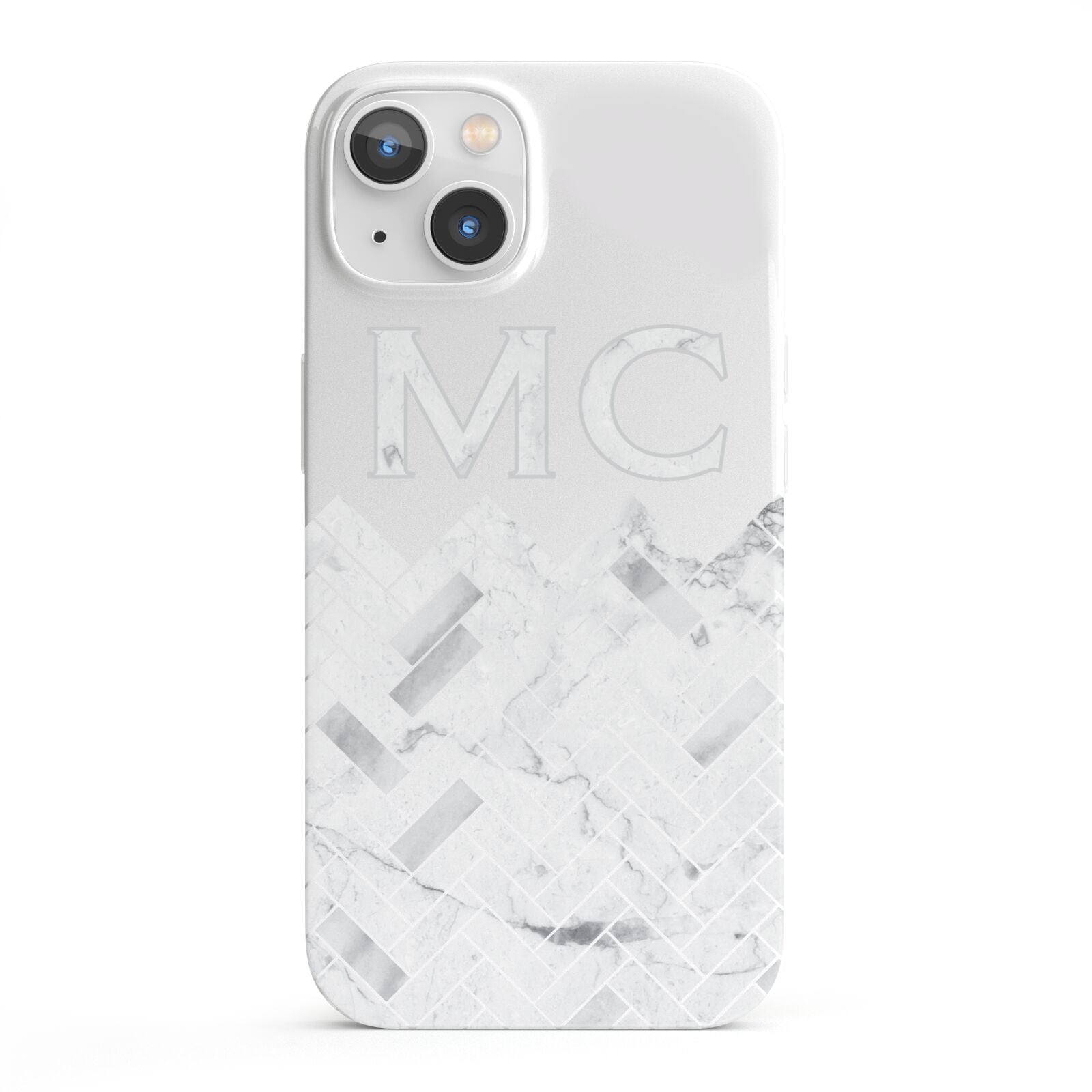 Personalised Marble Herringbone Clear iPhone 13 Full Wrap 3D Snap Case